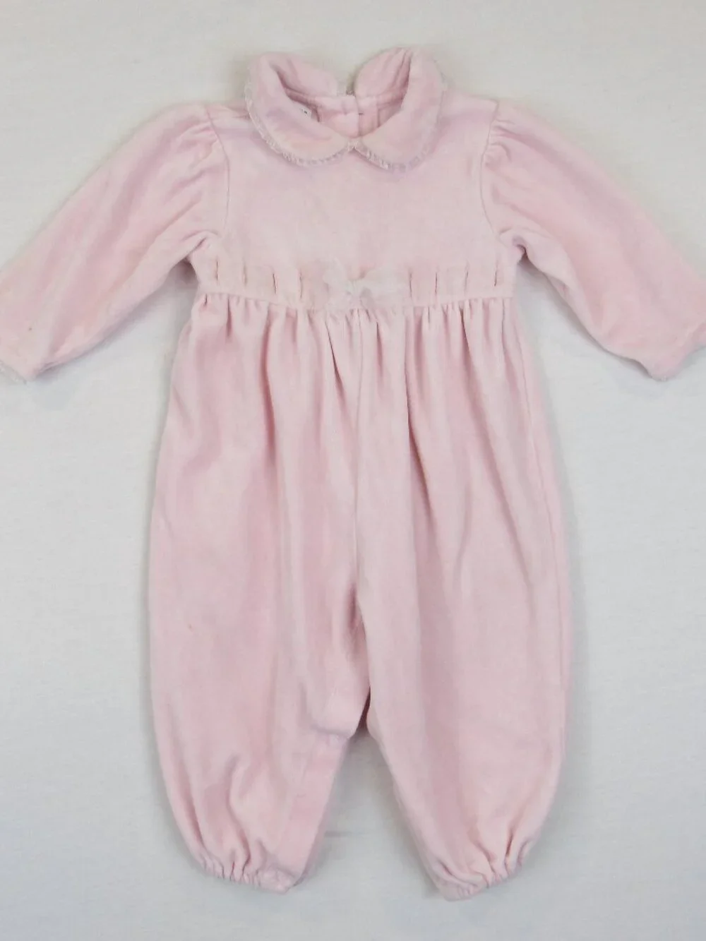 Class Club Baby 9M Girl Romper Pink Velour Peter Pan Collar Long Sleeve